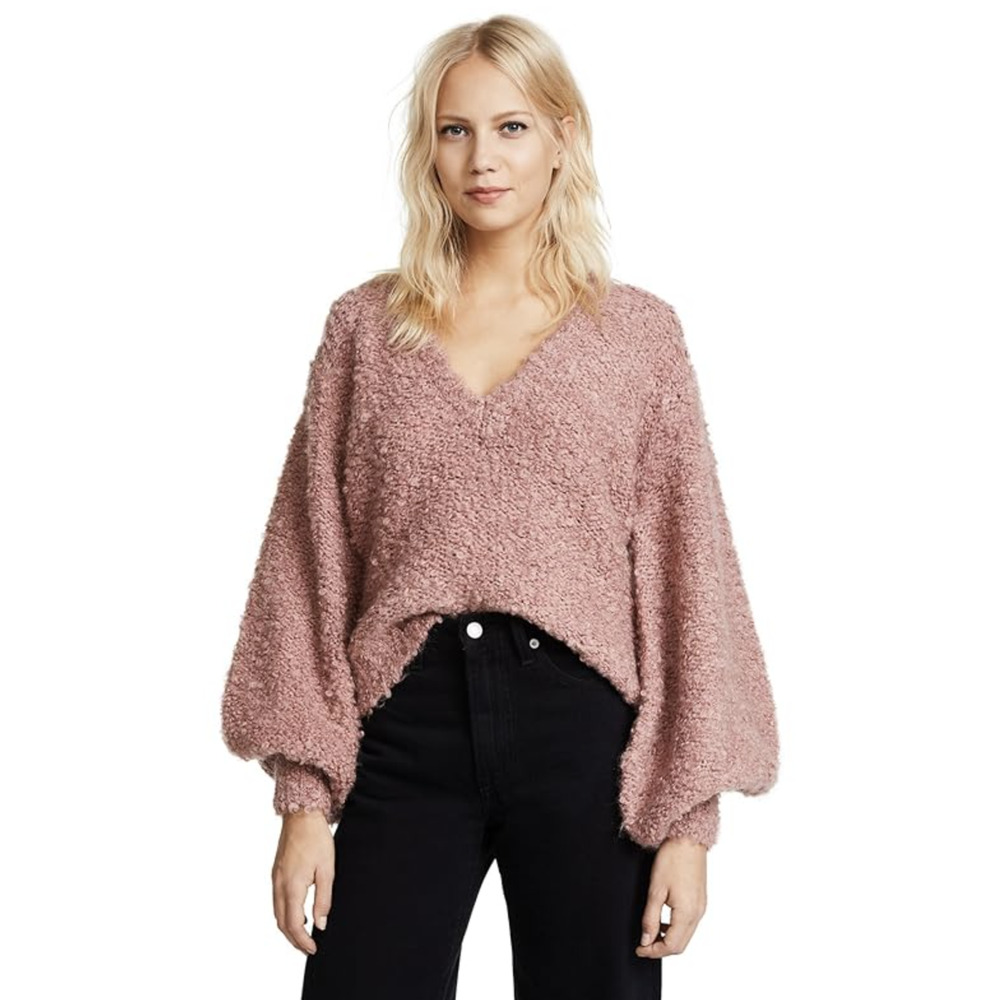 CMEO Collective Progression Pink Curly Knit Puff Sleeve Sweater Wool Sz XXS 2XS